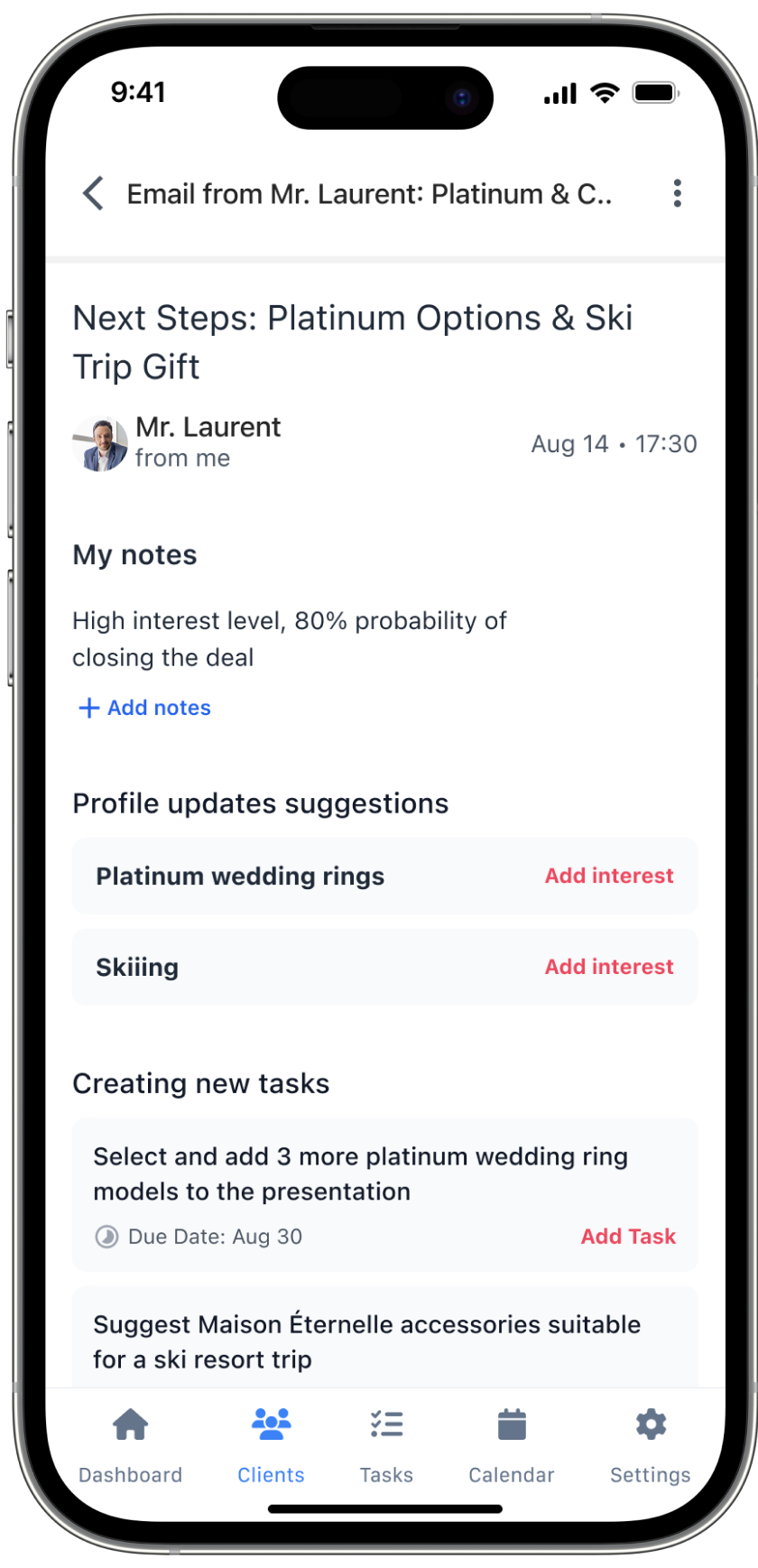 Profile update suggestions and new tasks